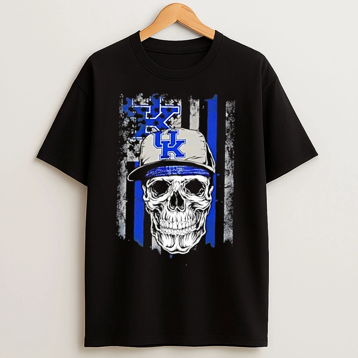 Classic Skull Wearing A Cap Kentucky Wildcats Us Flag T Shirts