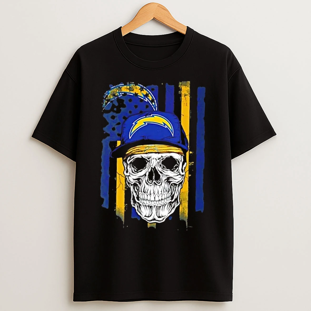 Classic Skull Wearing A Cap Los Angeles Chargers Us Flag T Shirts