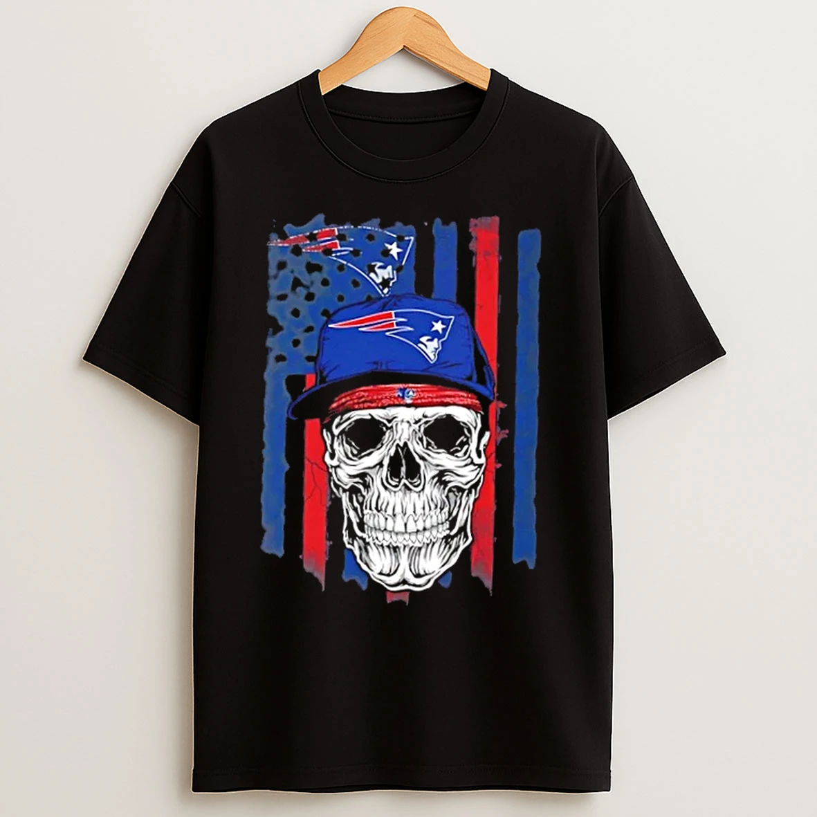 Classic Skull Wearing A Cap New England Patriots Us Flag T Shirts