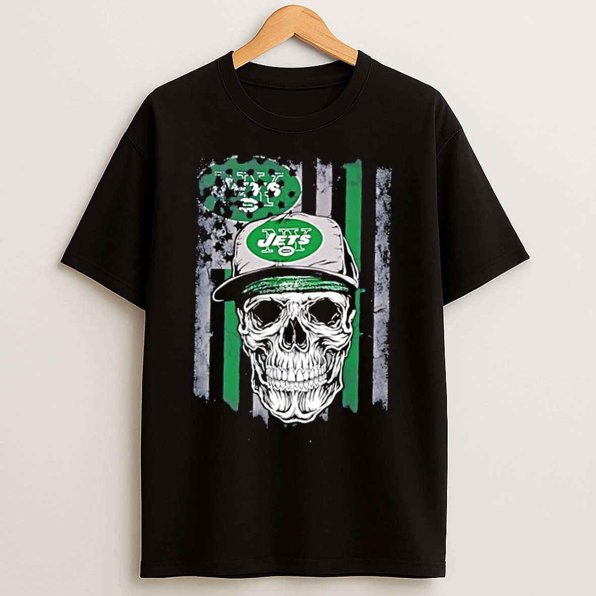 Classic Skull Wearing A Cap New York Jets Us Flag T Shirts