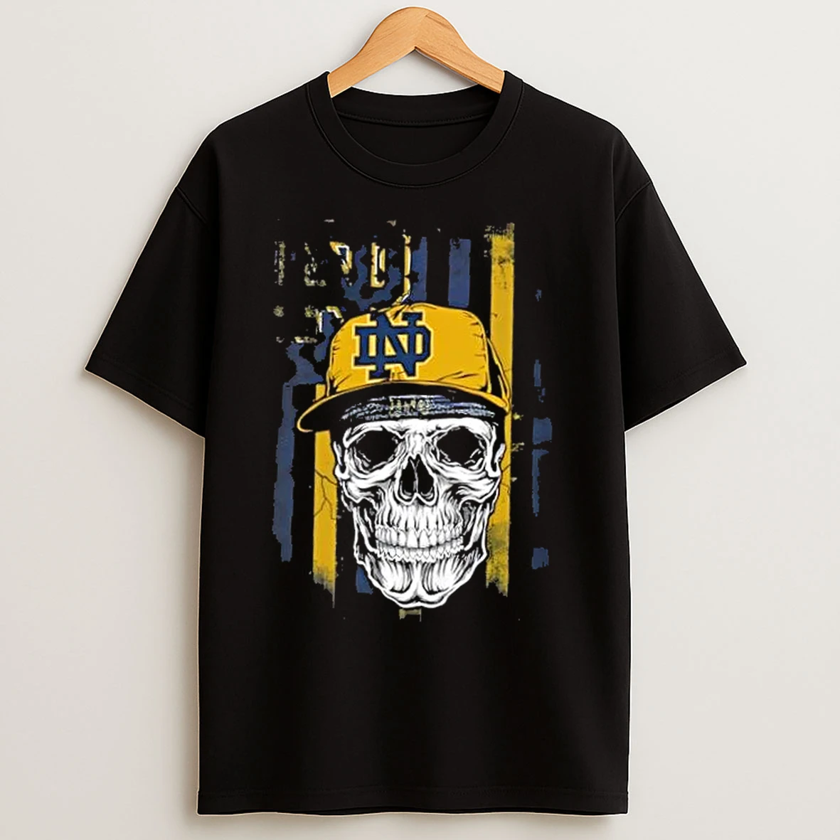Classic Skull Wearing A Cap Notre Dame Fighting Irish Us Flag T Shirts