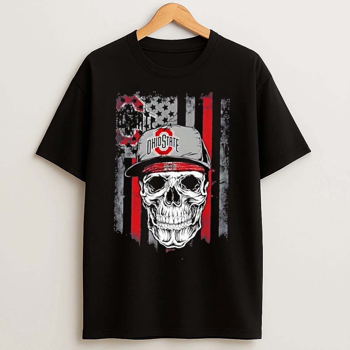 Classic Skull Wearing A Cap Ohio State Buckeyes Us Flag T Shirts