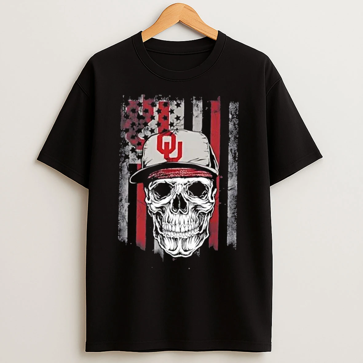 Classic Skull Wearing A Cap Oklahoma Sooners Us Flag T Shirts