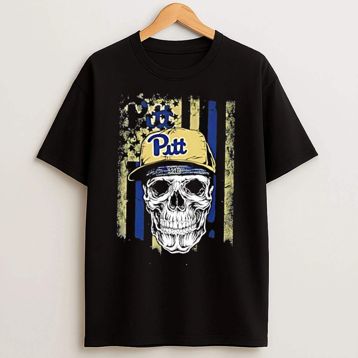 Classic Skull Wearing A Cap Pittsburgh Panthers Us Flag T Shirts