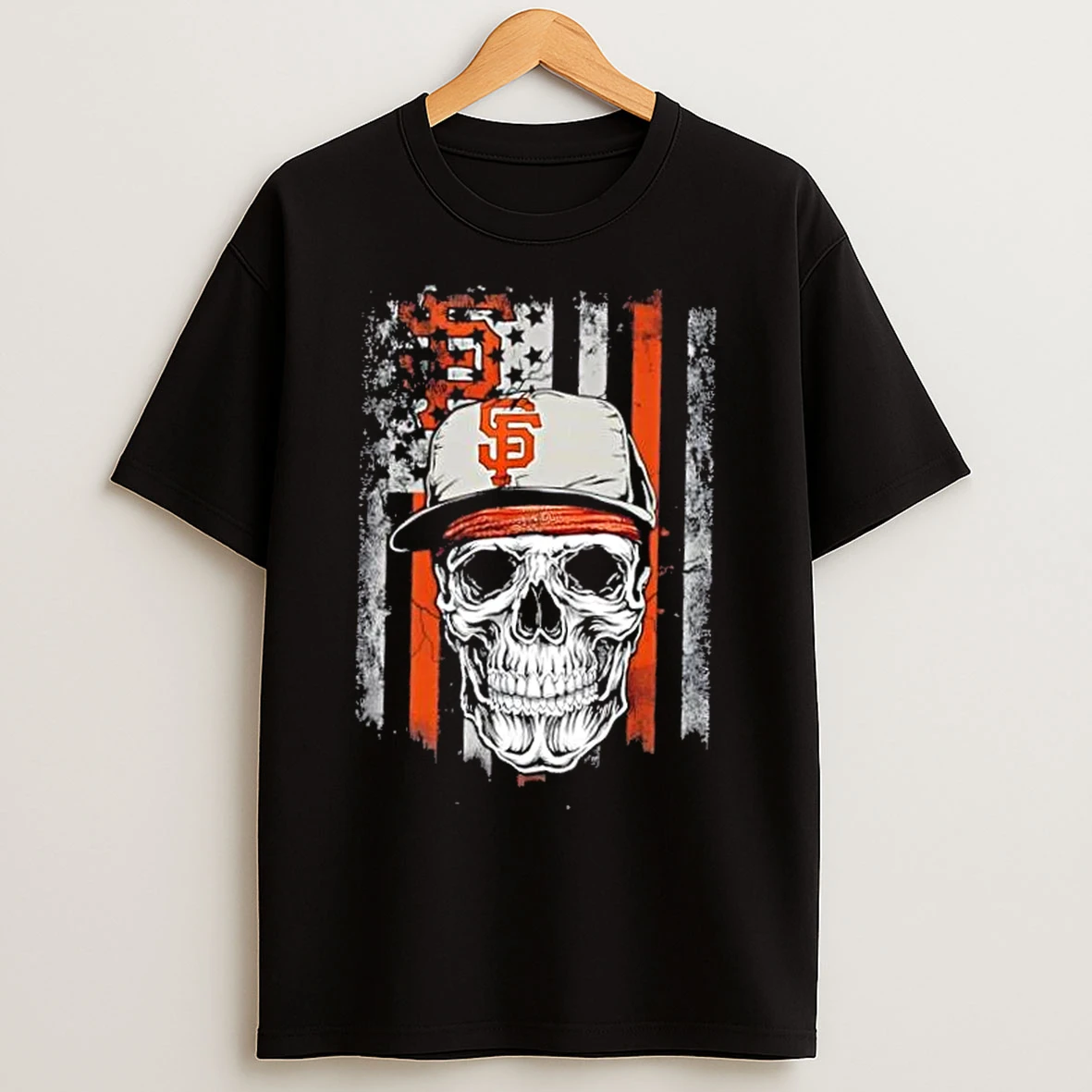 Classic Skull Wearing A Cap San Francisco Giants Us Flag T Shirts