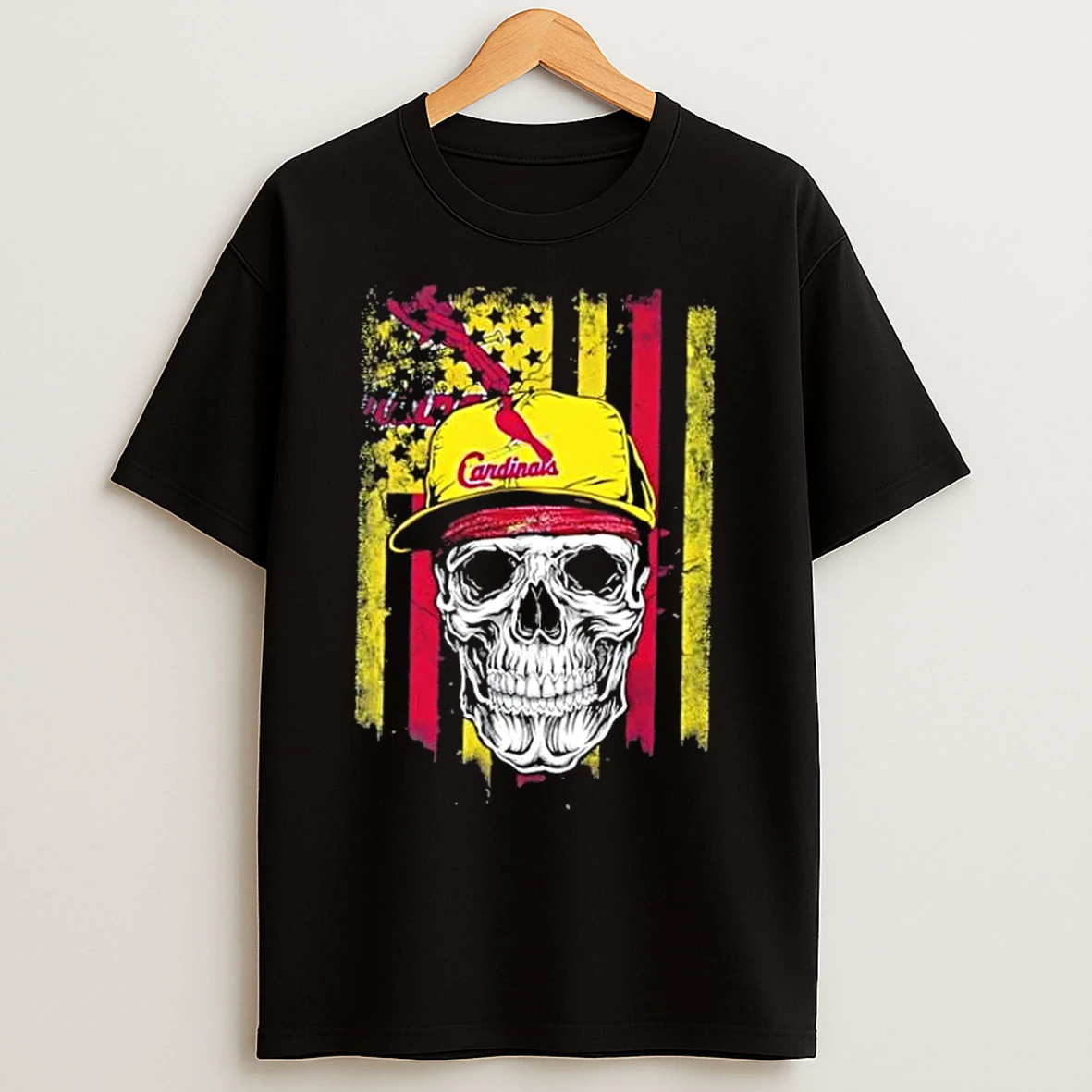 Classic Skull Wearing A Cap St Louis Cardinals Us Flag T Shirts