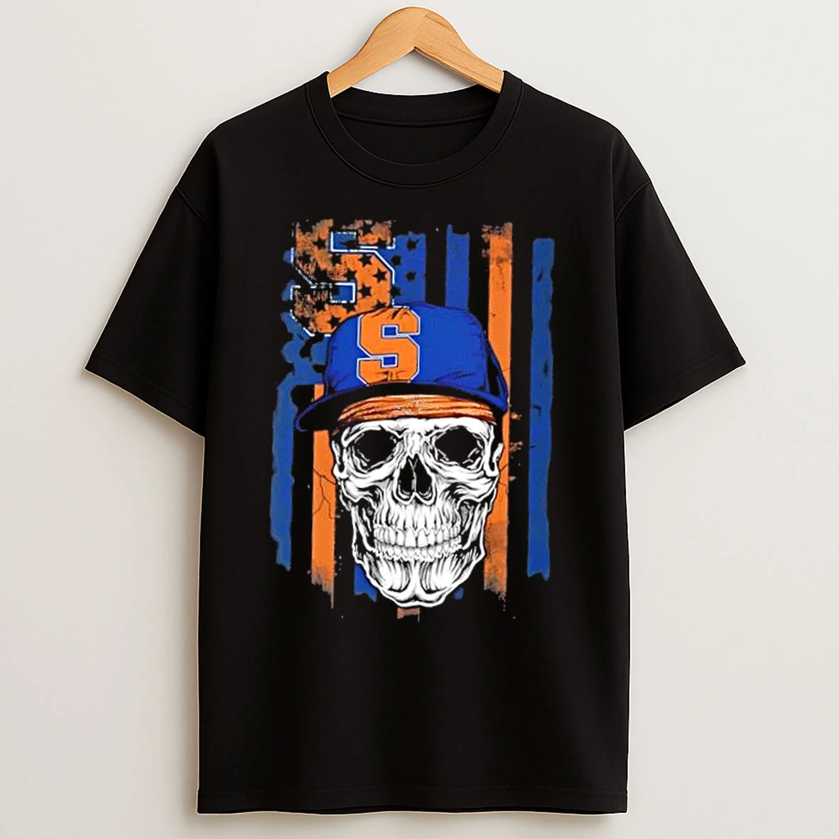 Classic Skull Wearing A Cap Syracuse Orange Us Flag T Shirts