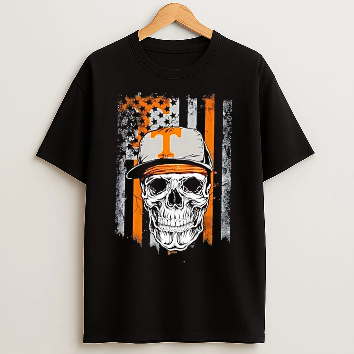 Classic Skull Wearing A Cap Tennessee Volunteers Us Flag T Shirts