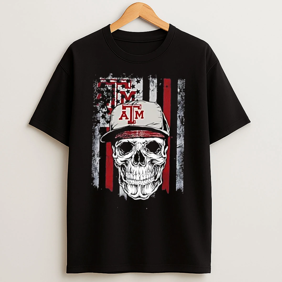 Classic Skull Wearing A Cap Texas Am Aggies Us Flag T Shirts
