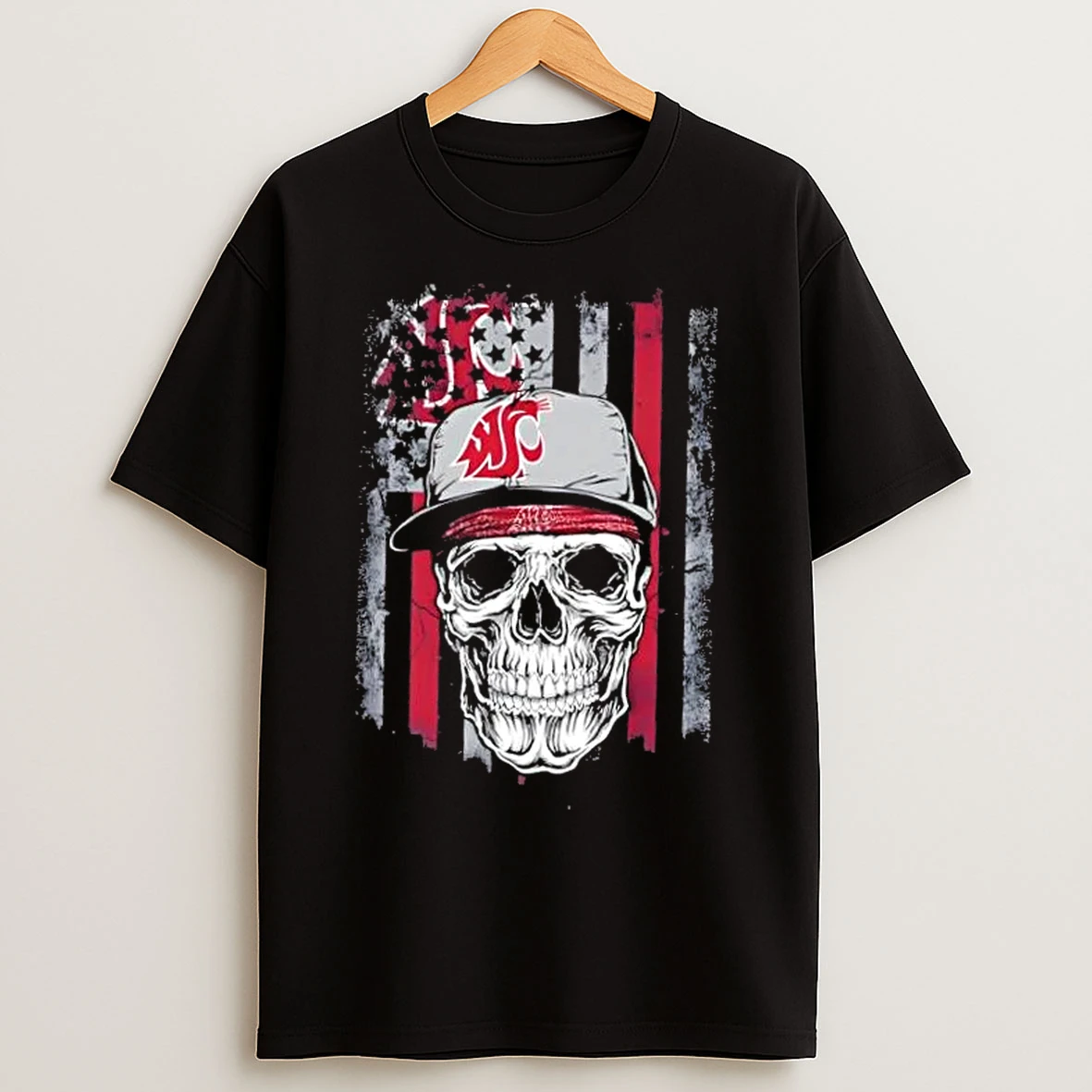 Classic Skull Wearing A Cap Washington State Cougars Us Flag T Shirts