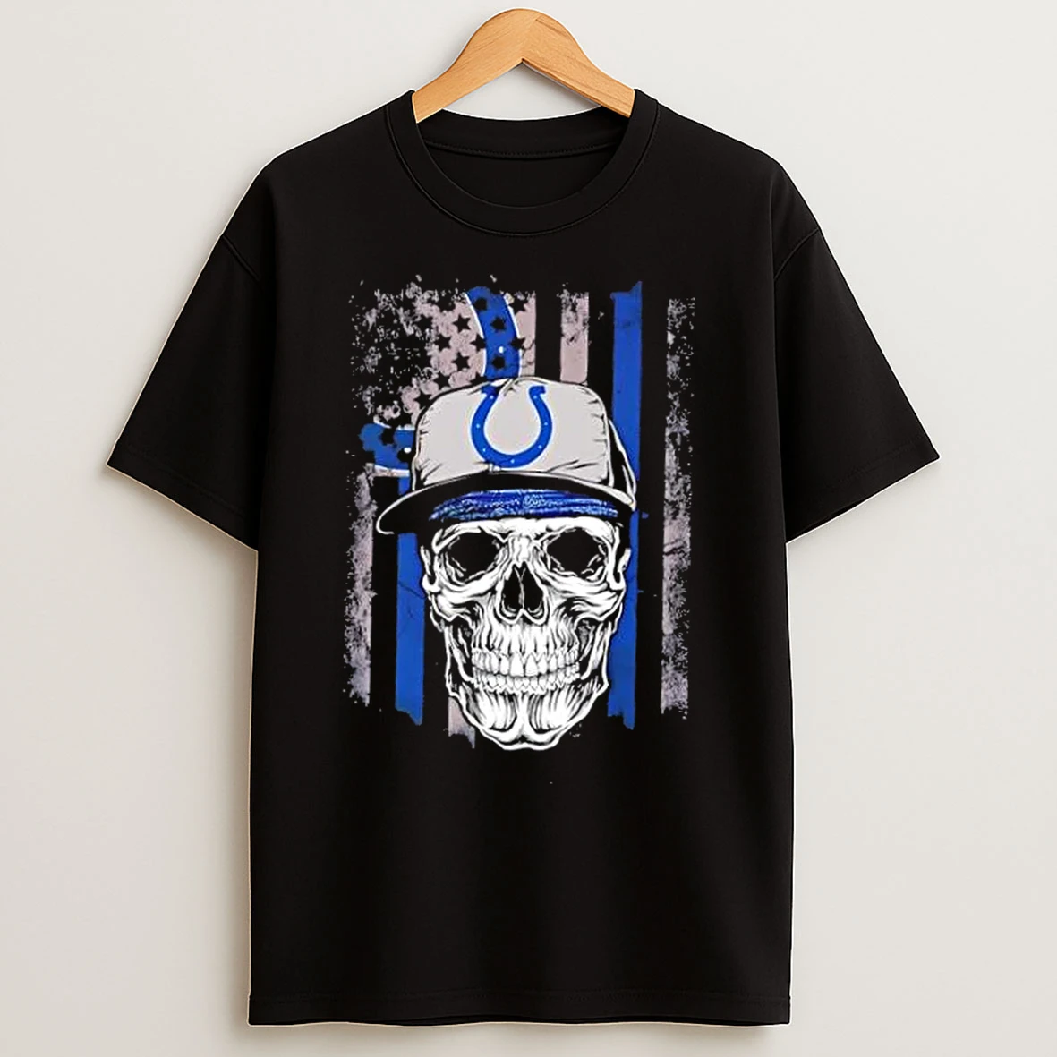 Classic Skull Wearing A Cap X Indianapolis Colts Us Flag T Shirts
