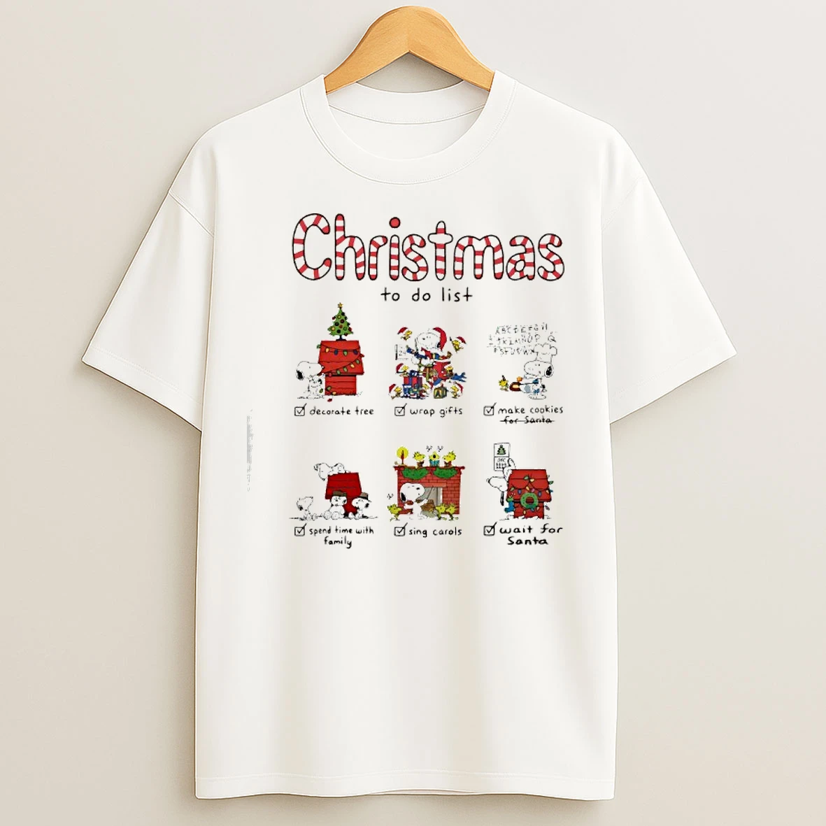 Classic Snoopy Christmas To Do List Decorate Tree Wrap Gifts Make Cookies T Shirts