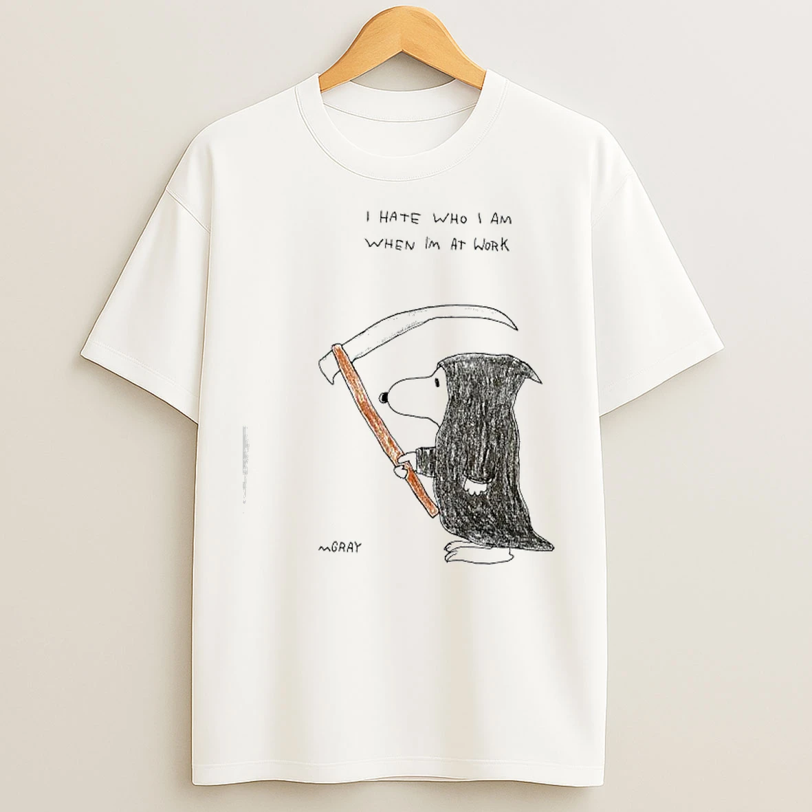 Classic Snoopy Grim Reaper I Hate Who I Am When Im At Work T Shirts