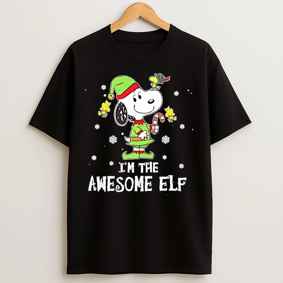 Classic Snoopy Woodstock Im The Awesome Elf Christmas Holiday T Shirts