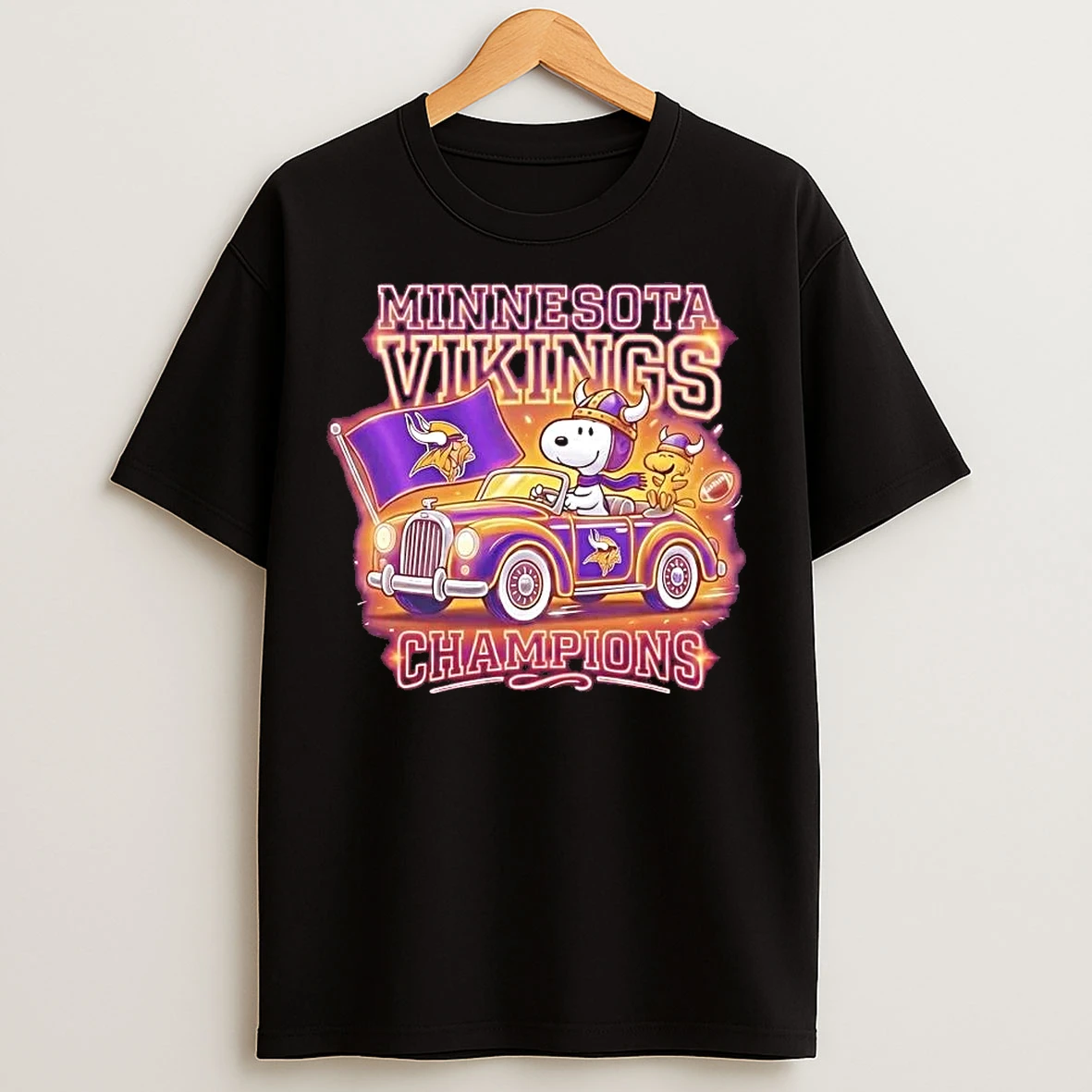 Classic Snoopy Woodstock Driving Car Minnesota Vikings Champions T Shirts