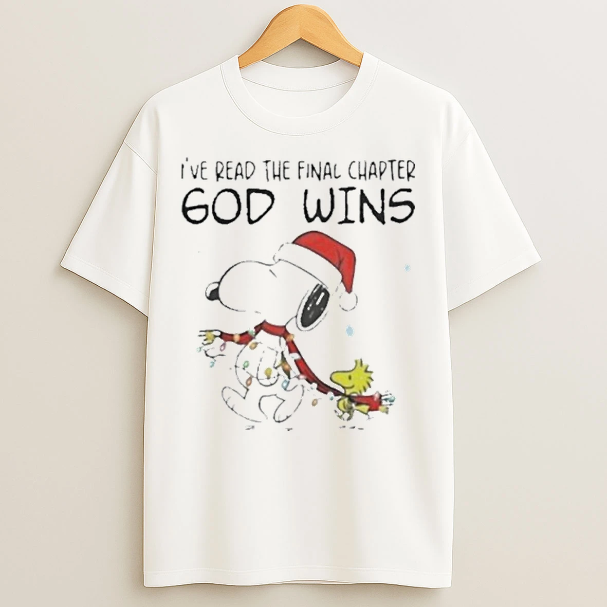 Classic Snoopy X Woodstock Ive Read The Final Chapter God Wins Christmas Lights T Shirts