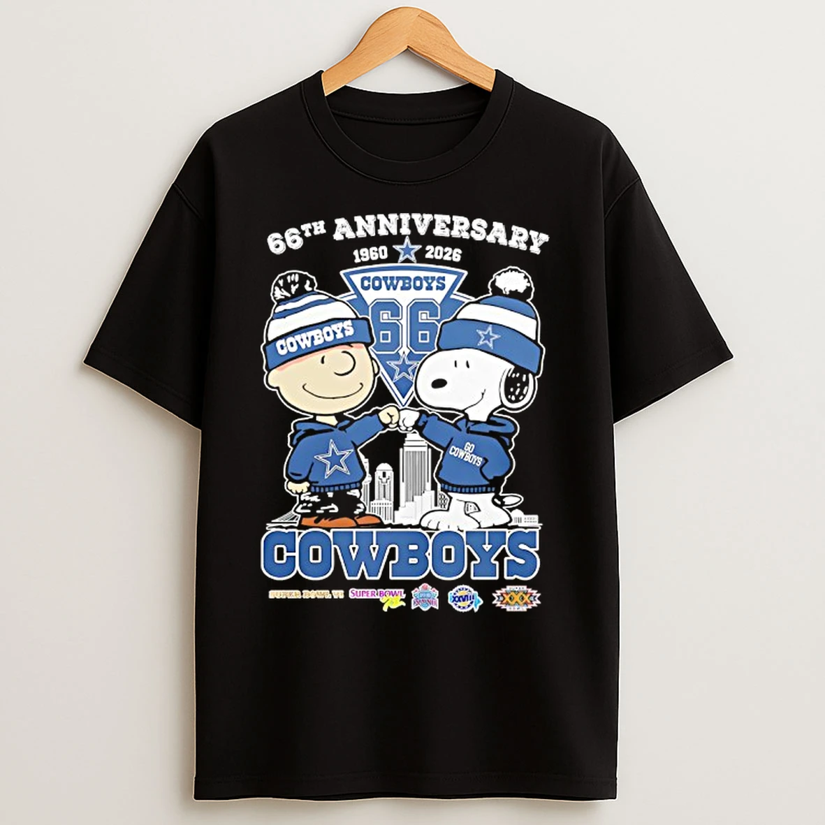 Classic Snoopy And Charlie Brown Dallas Cowboys Football 66th Anniversary 66 Seasons T Shirts