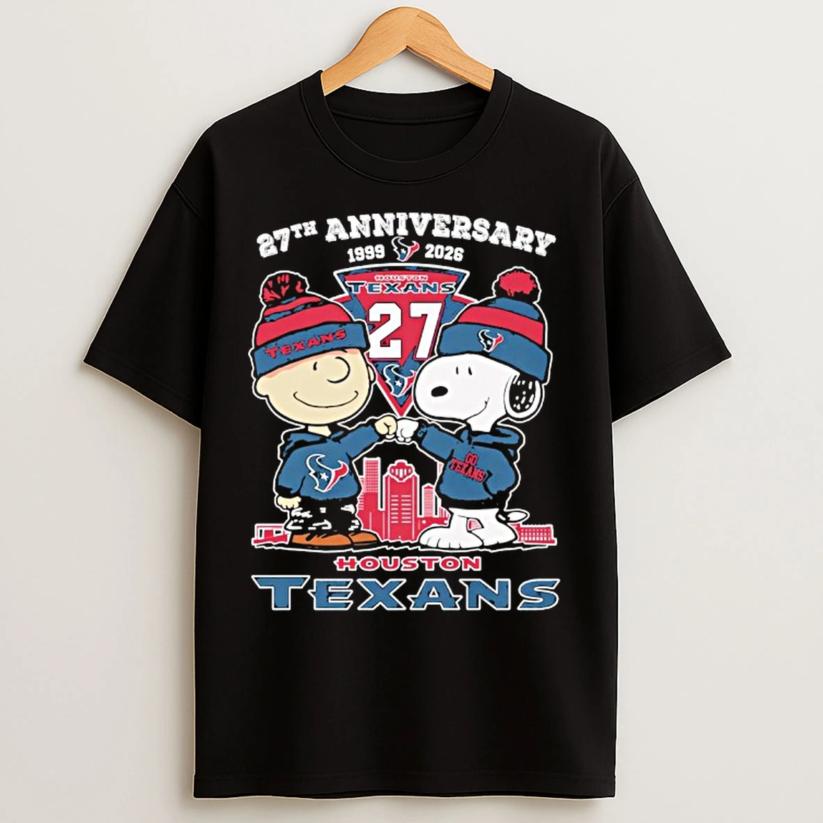 Classic Snoopy And Charlie Brown Houston Texans 27th Anniversary 1999 2026 Thank You T Shirts