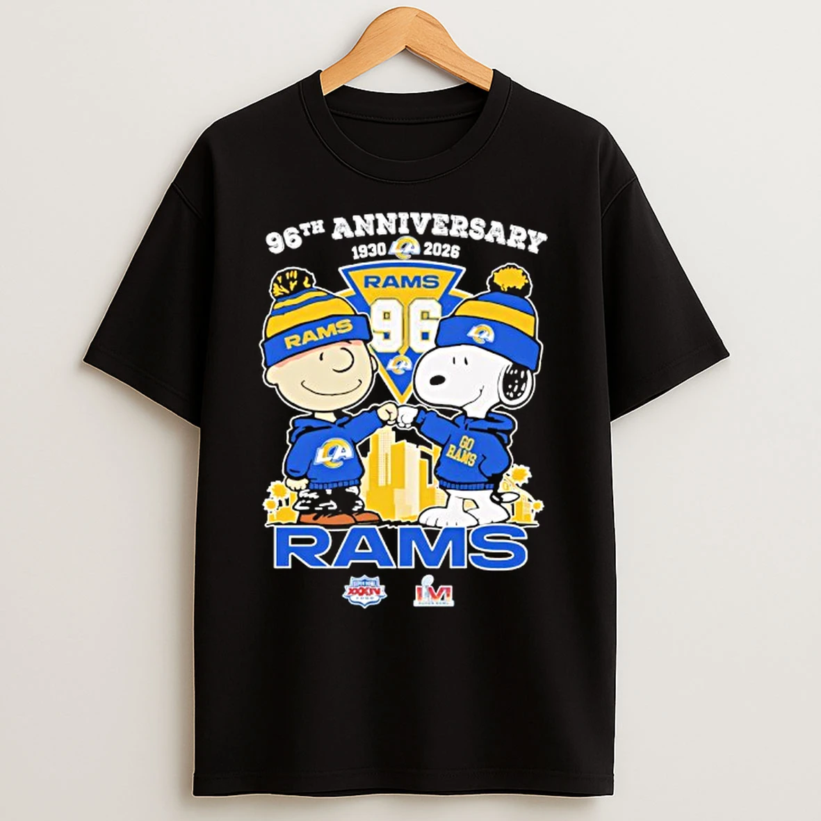 Classic Snoopy And Charlie Brown Los Angeles Rams 96th Anniversary 1930 2026 Thank You T Shirts