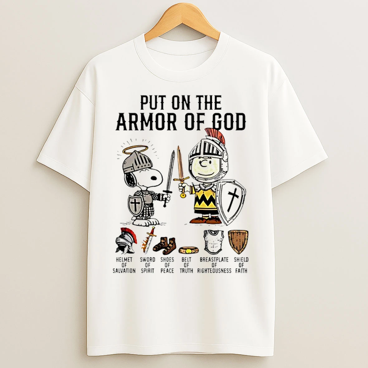 Classic Snoopy And Charlie Brown Put On The Armor Of God T Shirts