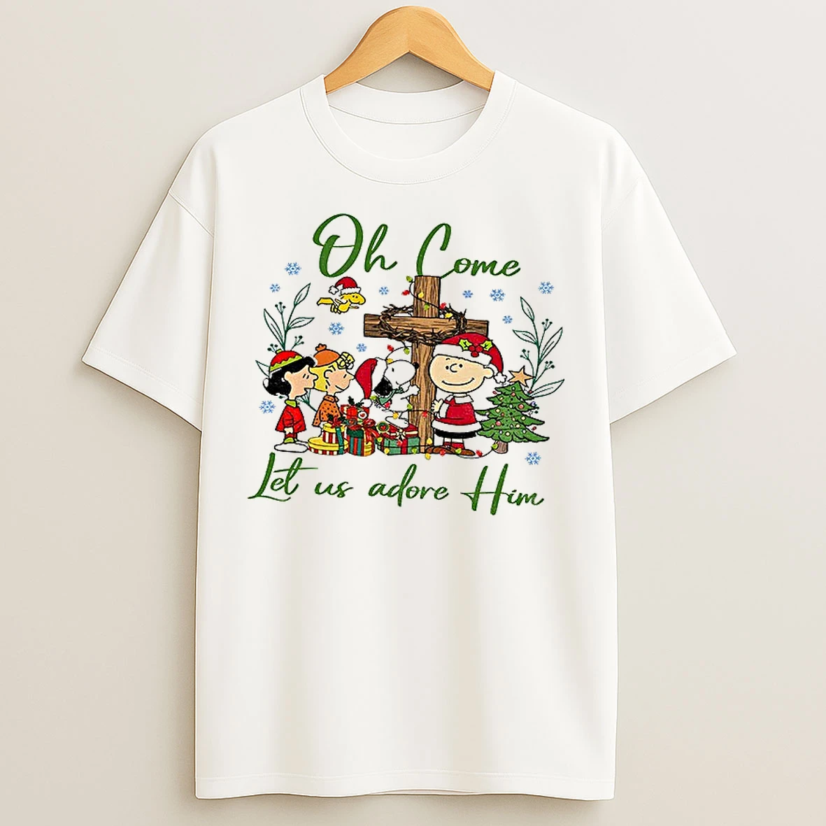 Classic Snoopy And Peanuts Oh Come Let Us Adore Him Merry Christmas T Shirts