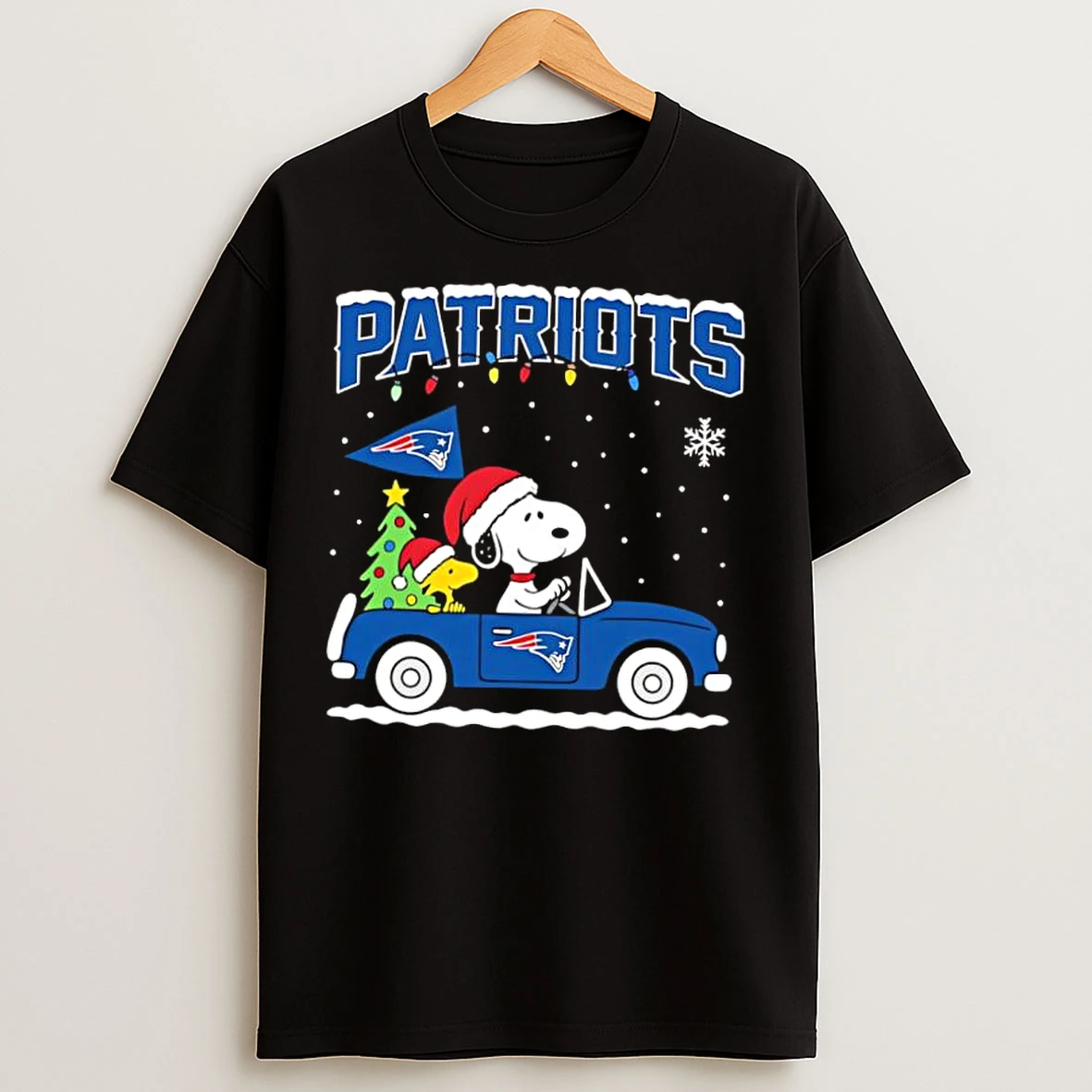 Classic Snoopy And Woodstock Santa Christmas New England Patriots On By Car T Shirts