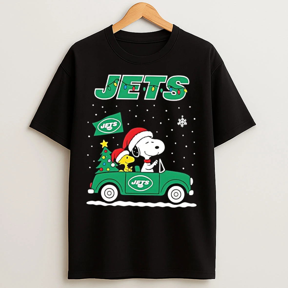 Classic Snoopy And Woodstock Santa Christmas New York Jets On By Car T Shirts