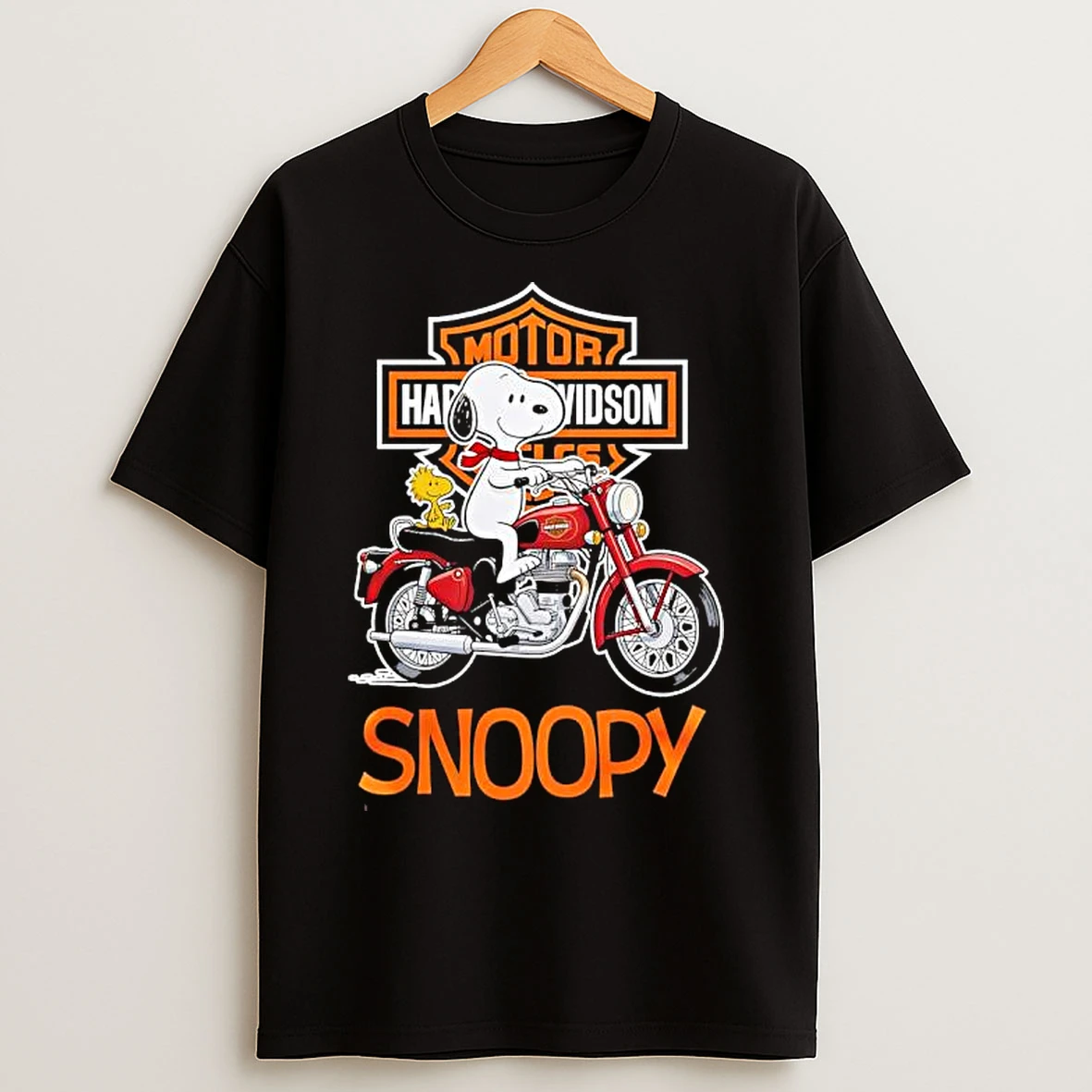 Classic Snoopy And Woodstock Harley Davidson Motorcycle T Shirts