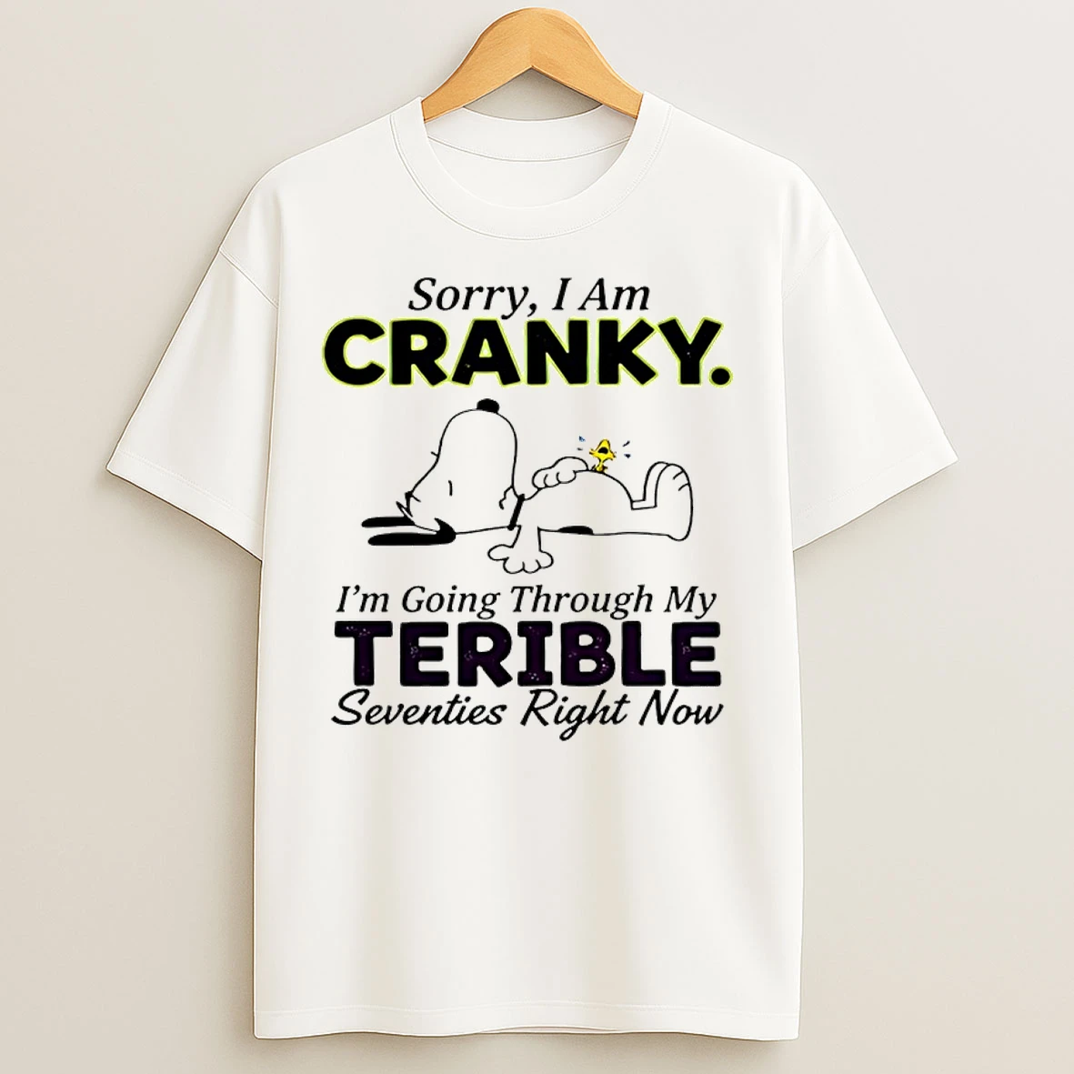 Classic Snoopy And Woodstock Sorry I Am Cranky Im Going Through My Terrible Seventies Right Now T Shirts