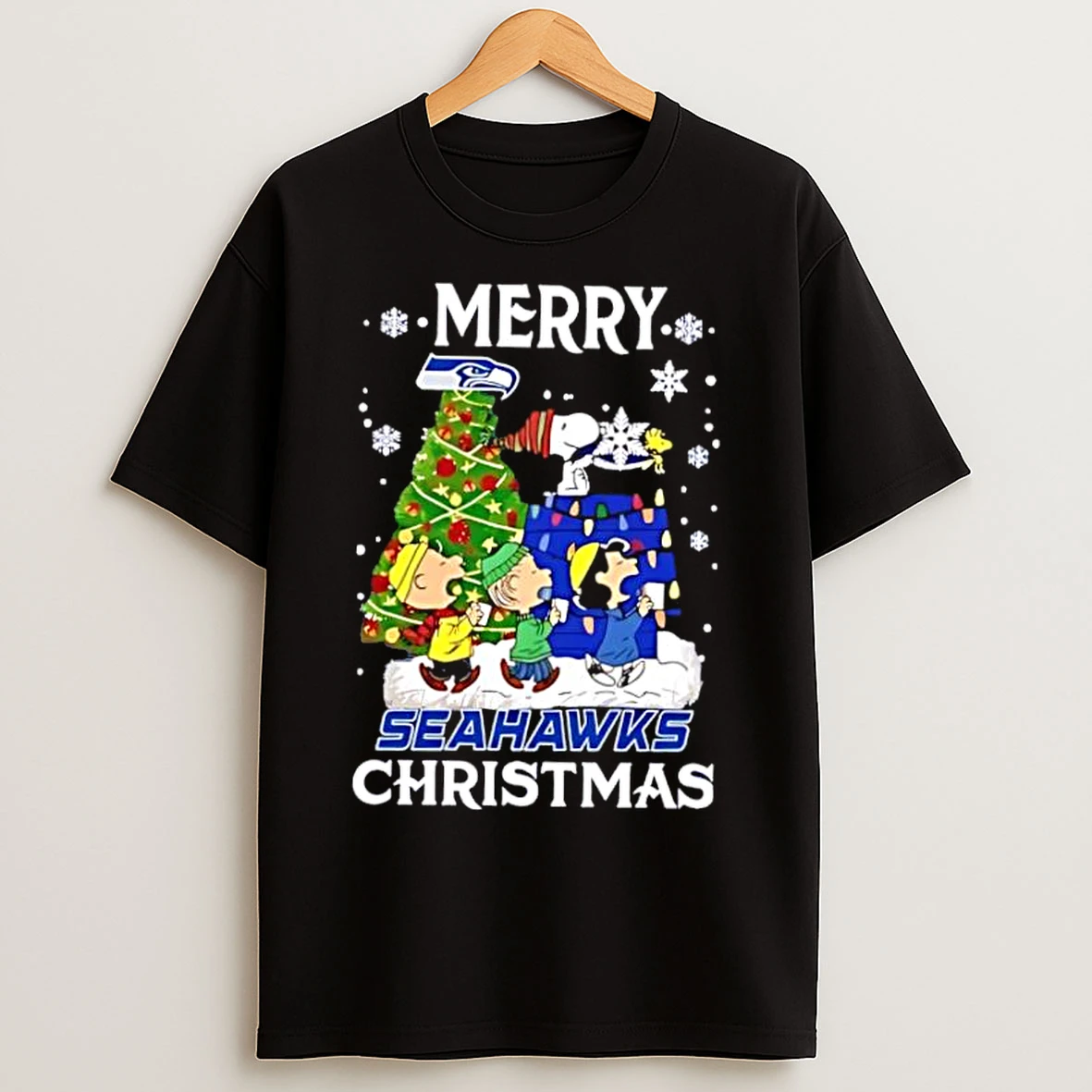 Classic Snoopy And Friends Merry Seattle Seahawks Christmas Cute Cartoon T Shirts