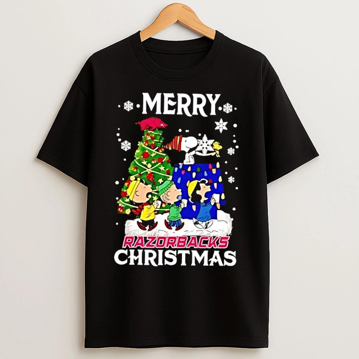 Classic Snoopy And Friends Merry Arkansas Razorbacks Christmas Cute Cartoon T Shirts
