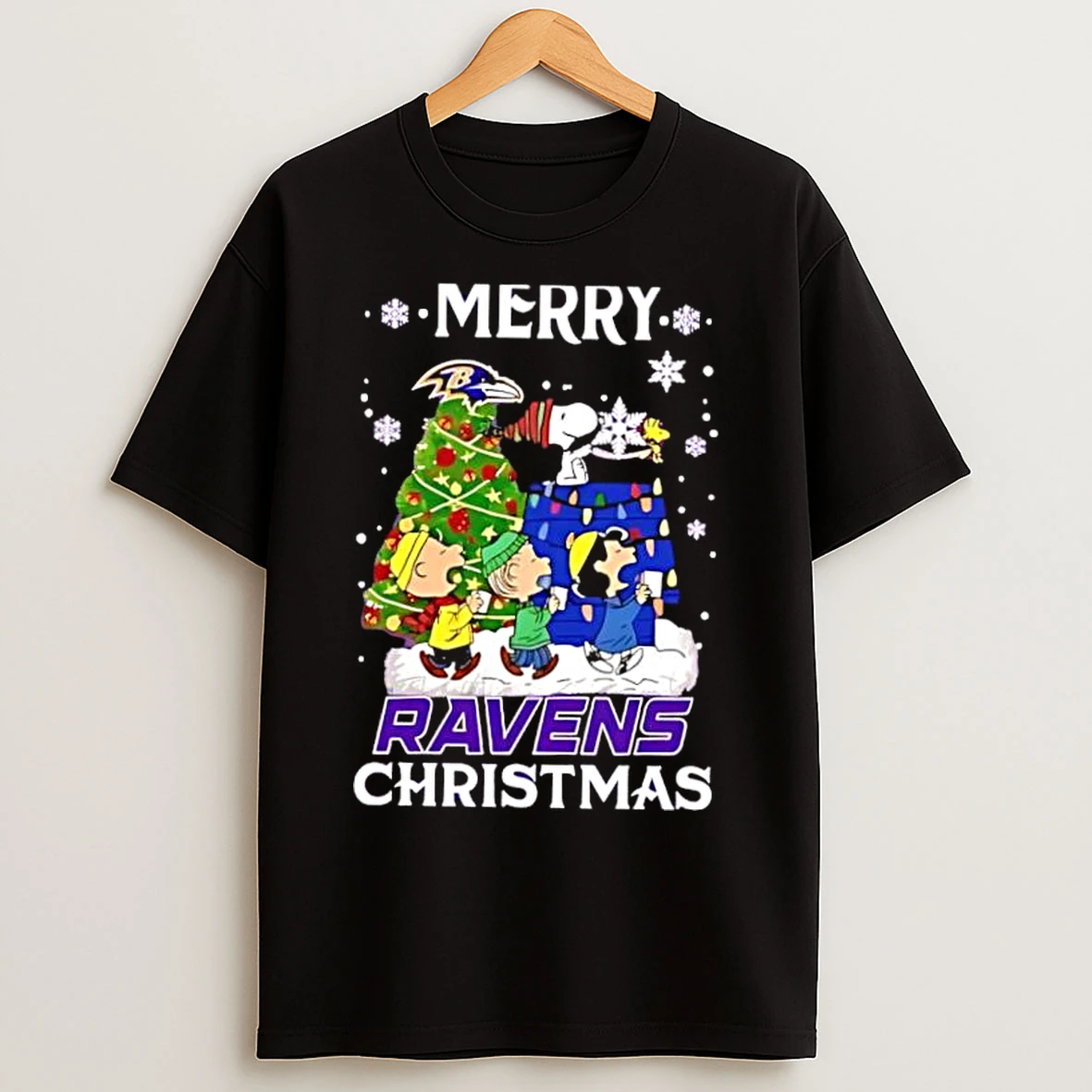 Classic Snoopy And Friends Merry Baltimore Ravens Christmas Cute Cartoon T Shirts