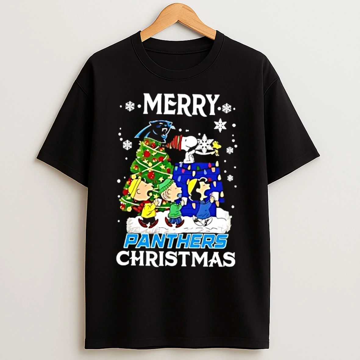 Classic Snoopy And Friends Merry Carolina Panthers Christmas Cute Cartoon T Shirts