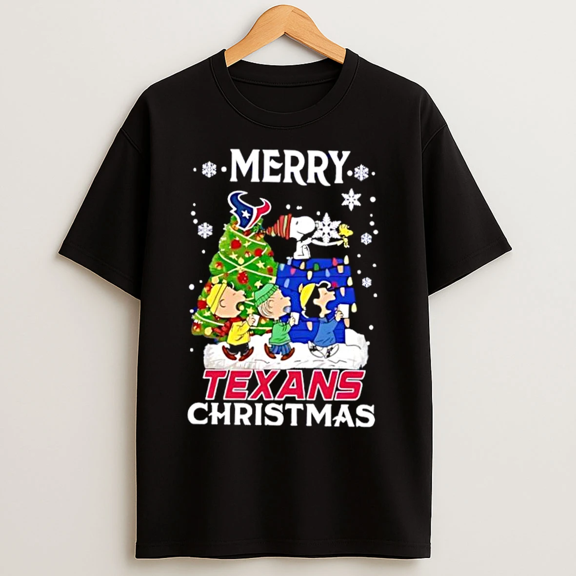 Classic Snoopy And Friends Merry Houston Texans Christmas Cute Cartoon T Shirts