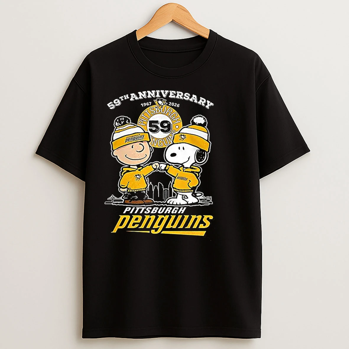 Classic Snoopy Touch Hands Charlie Brown Pittsburgh Penguins 59th Anniversary 1967 2026 T Shirts