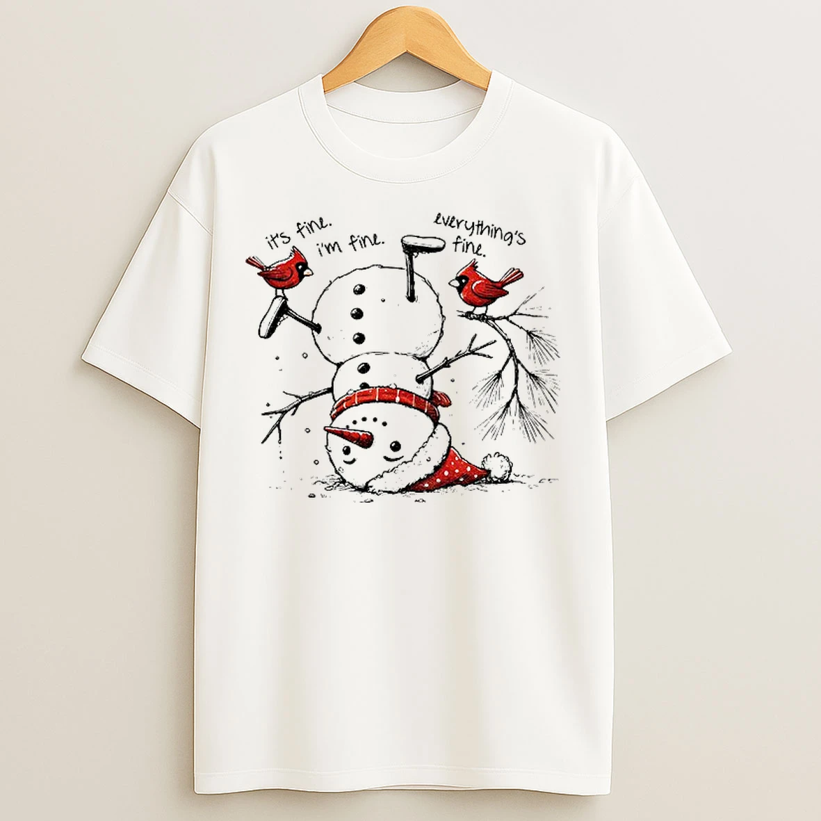 Classic Snowman Upside Down Its Fine Im Fine Everythings Fine Christmas T Shirts