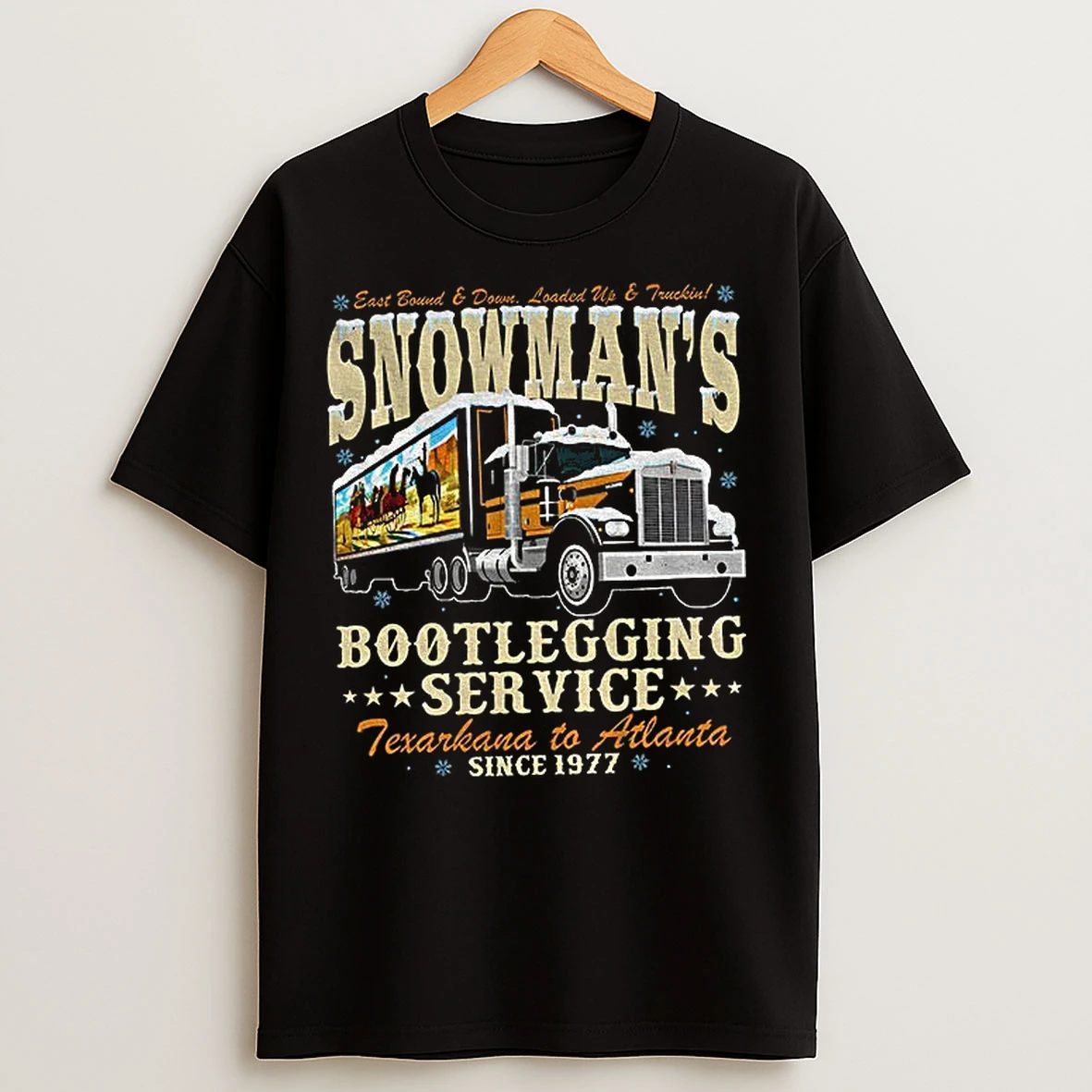 Classic Snowmans Bootlegging Service Trucker Smokey And The Bandit Christmas T Shirts