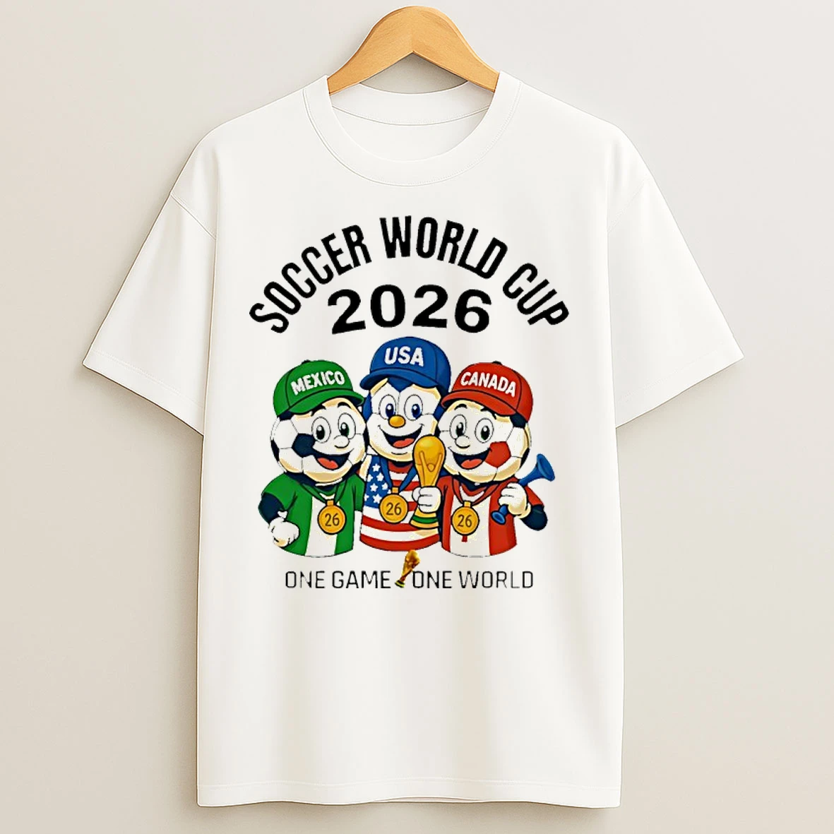 Classic Soccer World Cup 2026 Mexico Usa Canada One Game One World Mascots T Shirts