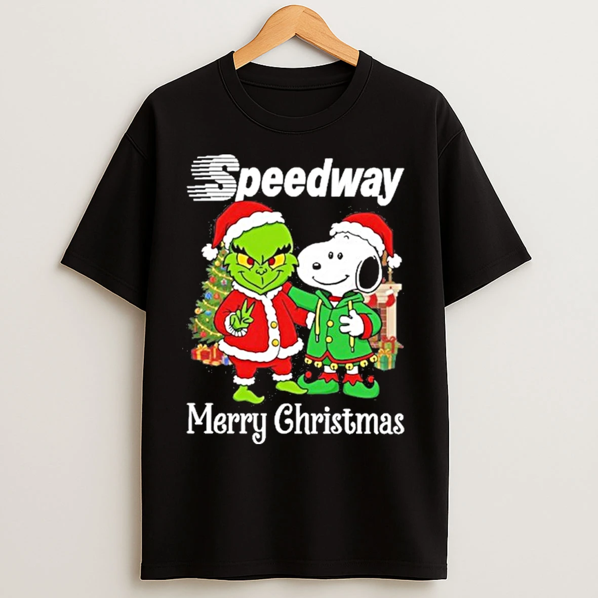 Classic Speedway Santa Grinch X Santa Snoopy Merry Christmas T Shirts