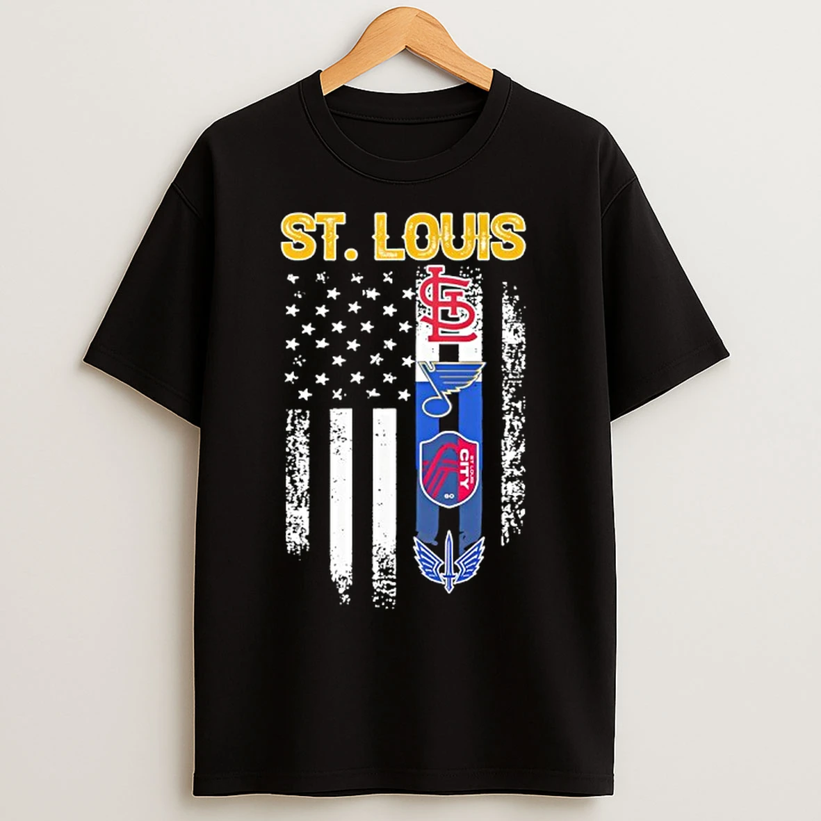 Classic St Louis Cardinals St Louis Blues St Louis Battlehawks St Louis City Sc American Flag T Shirts