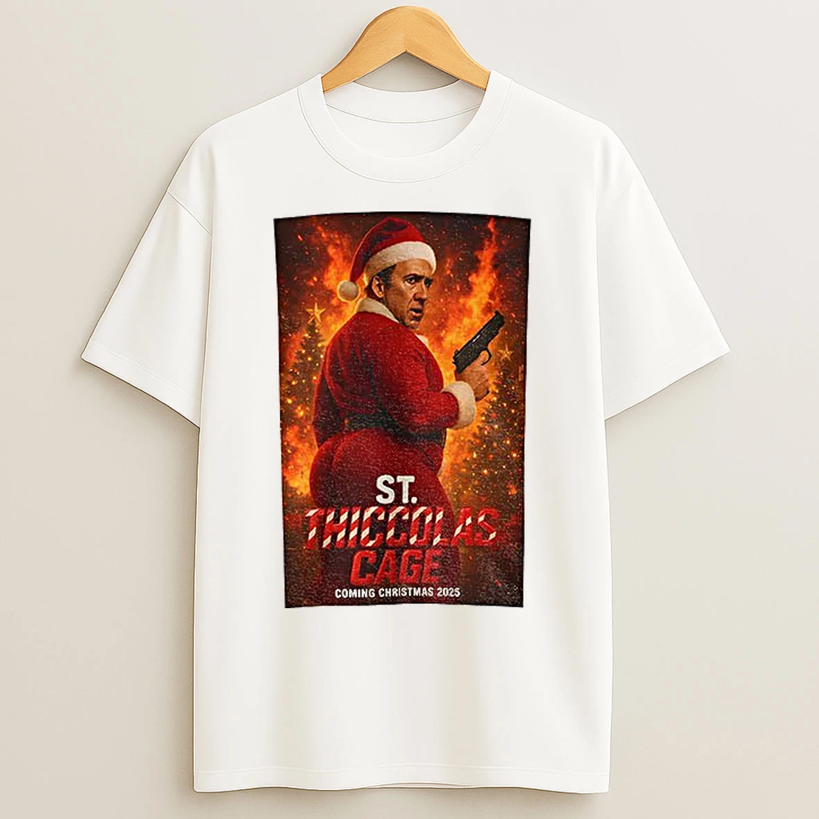 Classic St Thiccolas Cage Coming Christmas 2025 Thiccolas Cage Christmas Meme T Shirts