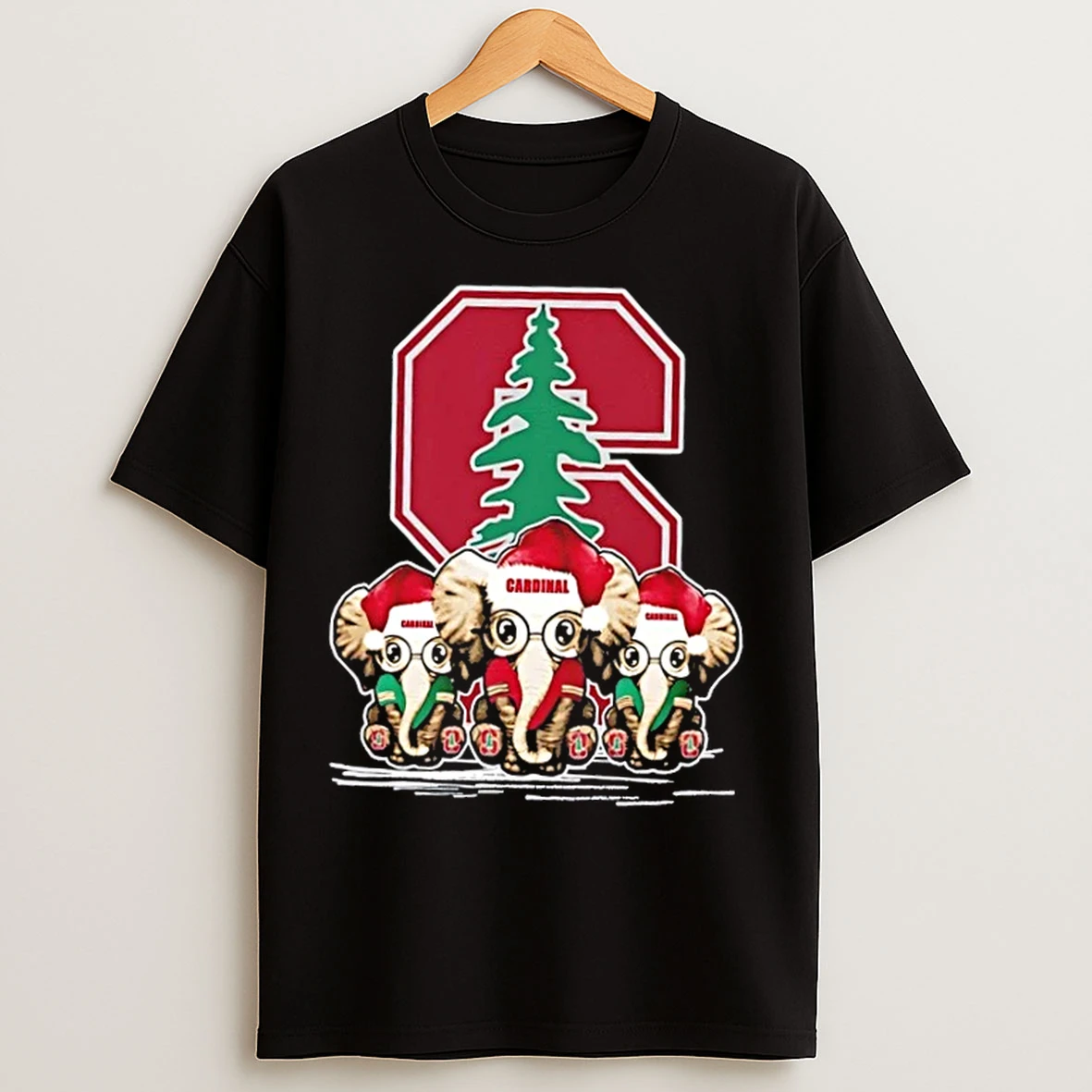 Classic Stanford Cardinal X Elephants Santa Hat Merry Christmas T Shirts