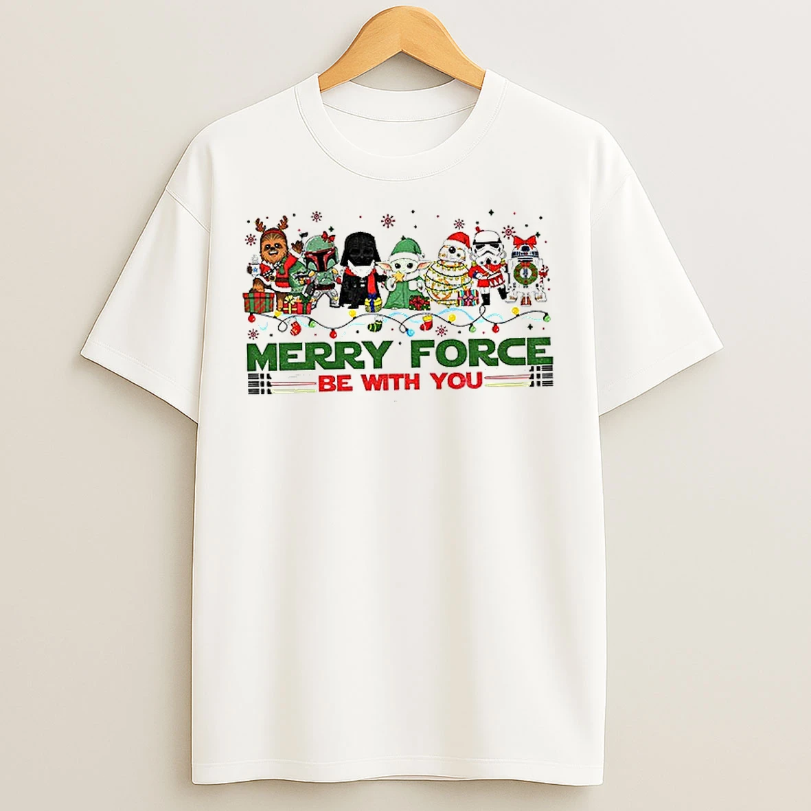 Classic Star Wars Merry Force Be With You Christmas Light T Shirts