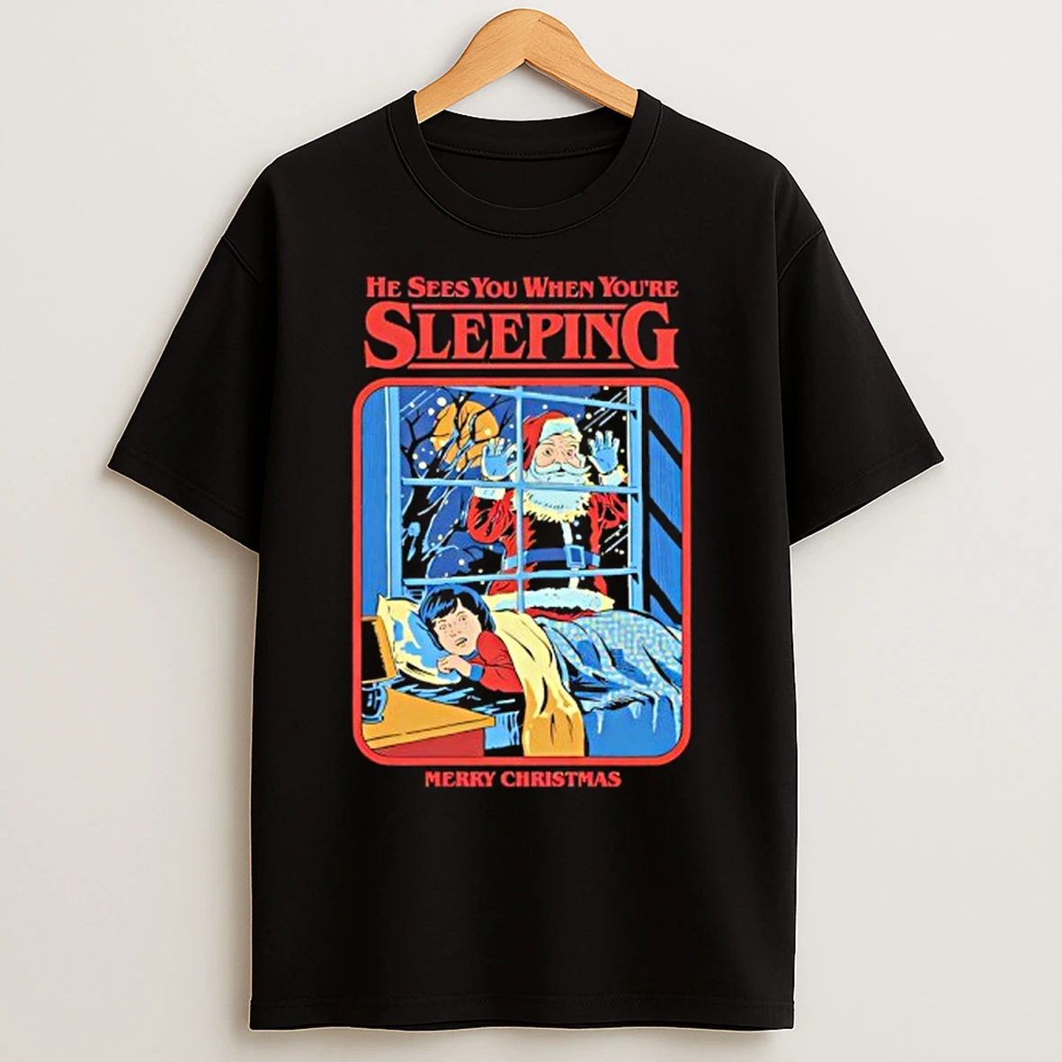 Classic Steven Rhodes He Sees You When Youre Sleeping Merry Christmas Graphic T Shirts