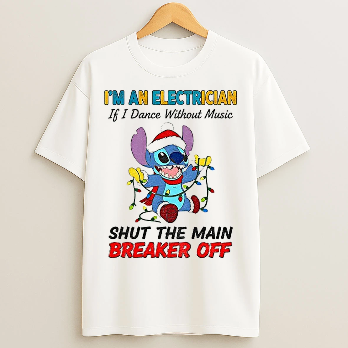 Classic Stitch Santa Im An Electrician If I Dance Without Music Shut The Main Breaker Off Christmas T Shirts
