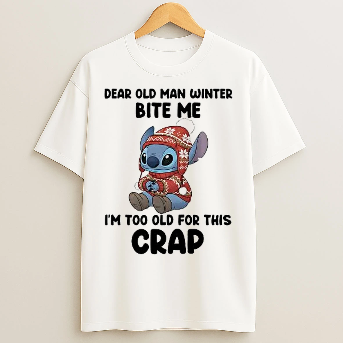 Classic Stitch Dear Old Man Winter Bite Me Im Too Old For This Crap Christmas T Shirts