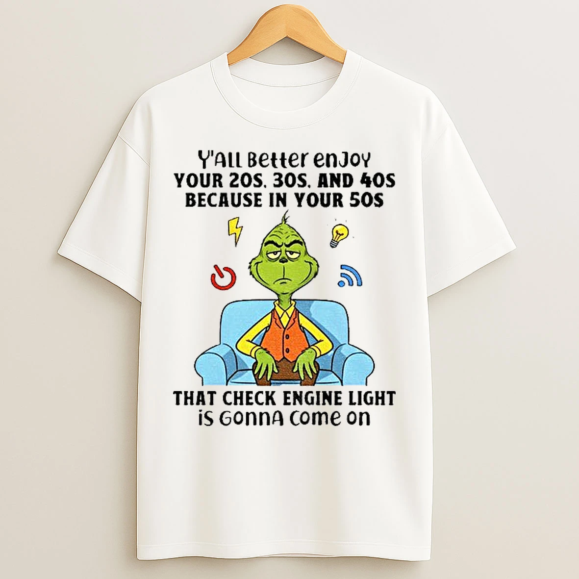 Classic Stitch Yall Beller Enjoy Your 20s 3os And 40s Because In Your 5os That Check Engine Light Christmas T Shirts