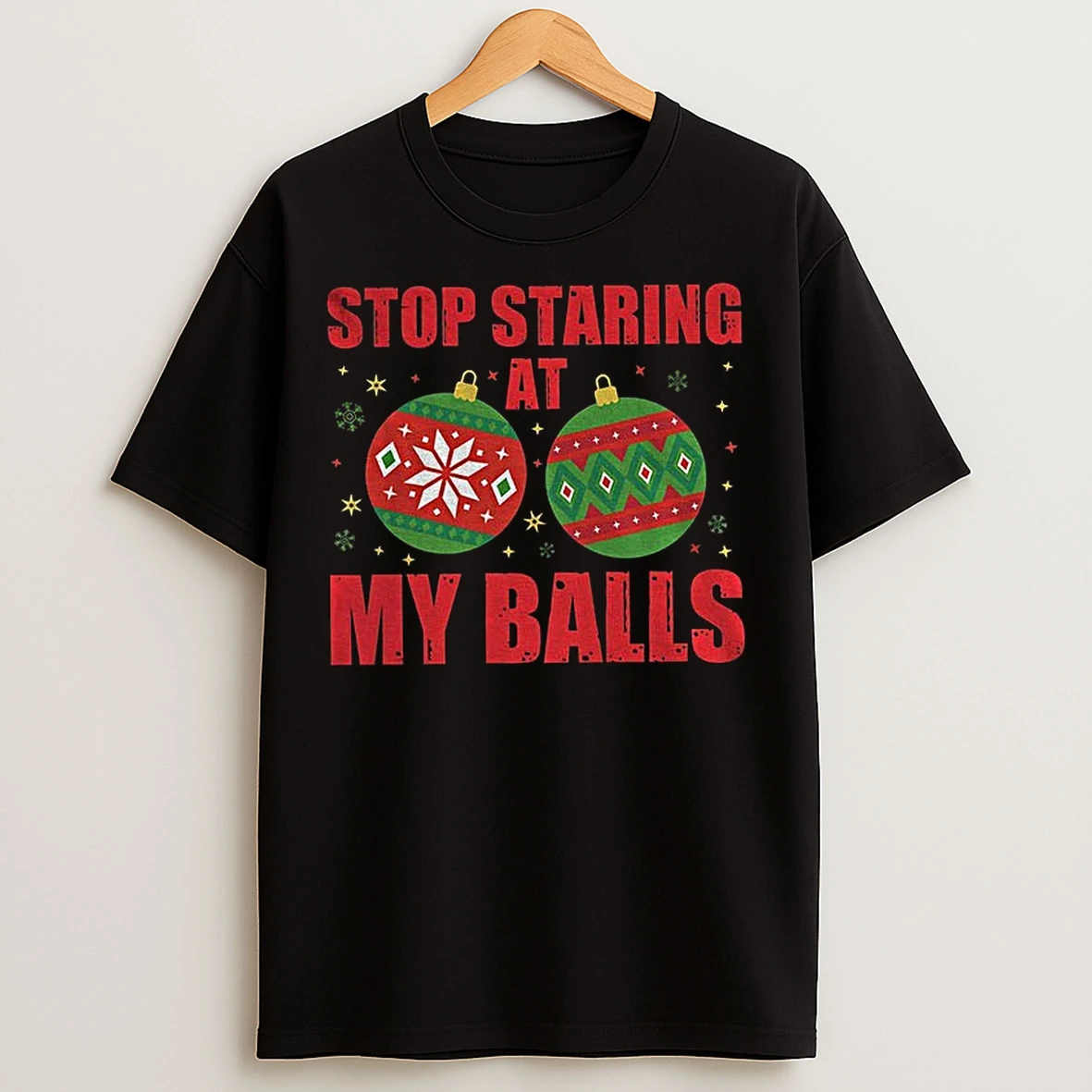 Classic Stop Staring At My Balls Merry Christmas T Shirts