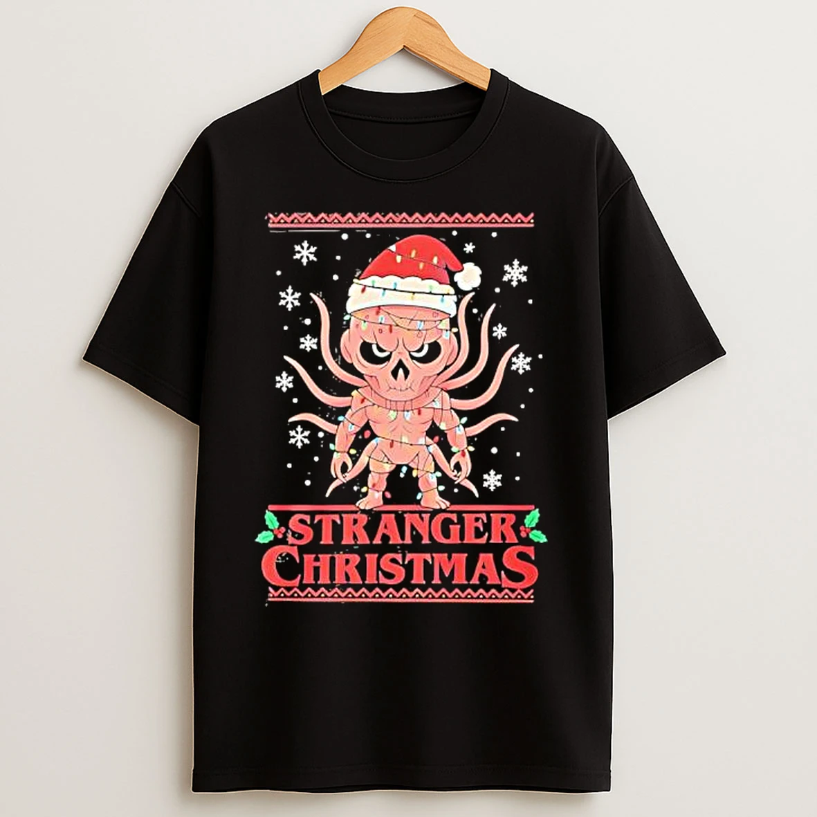 Classic Stranger Christmas Demogorgon Ugly Christmas Lights T Shirts