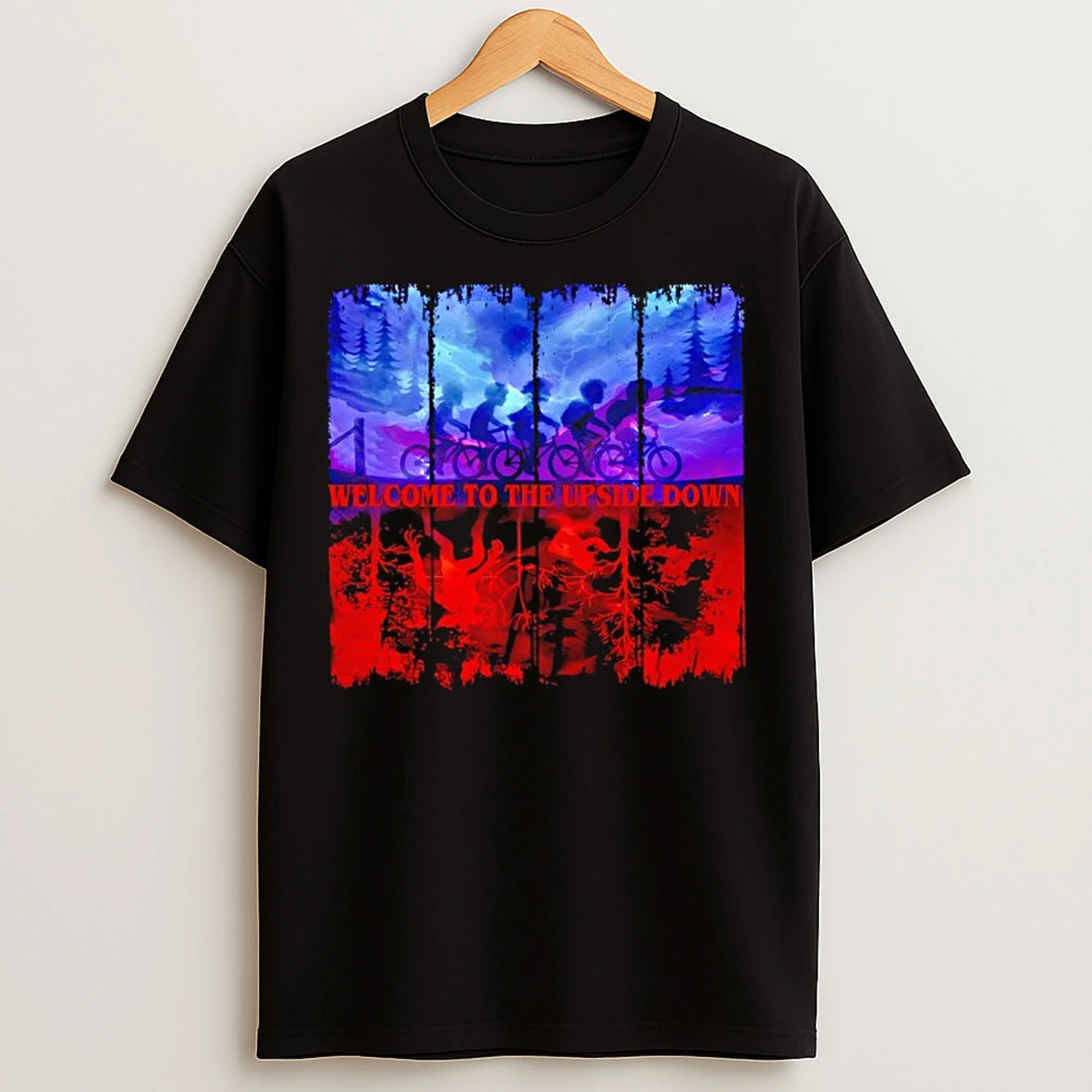 Classic Stranger Things Welcome To The Upside Down Riding Bicycle In Night T Shirts